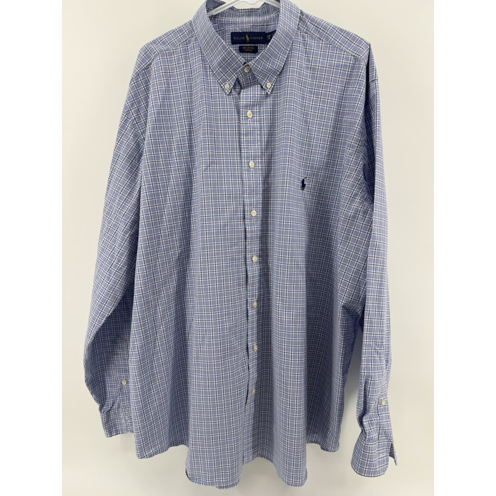 Ralph Lauren Shirt Mens 2XB Blue/Purple Plaid Cotton Stretch Casual Button Down